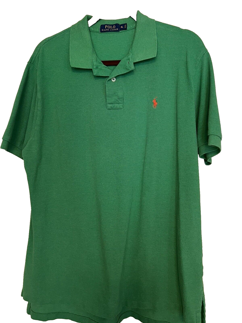 Ralph Lauren Polo Shirt Adult XL Short Sleeve Green Shirt with Orange Pony